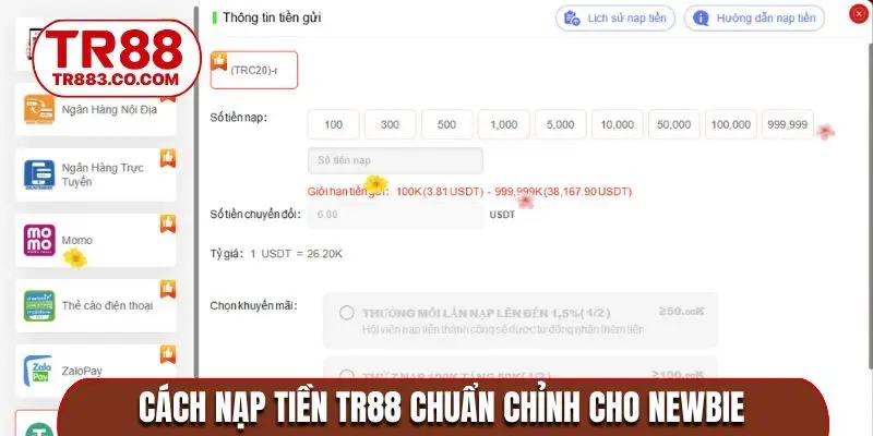 Cách nạp tiền TR88 chuẩn chỉnh cho newbie
